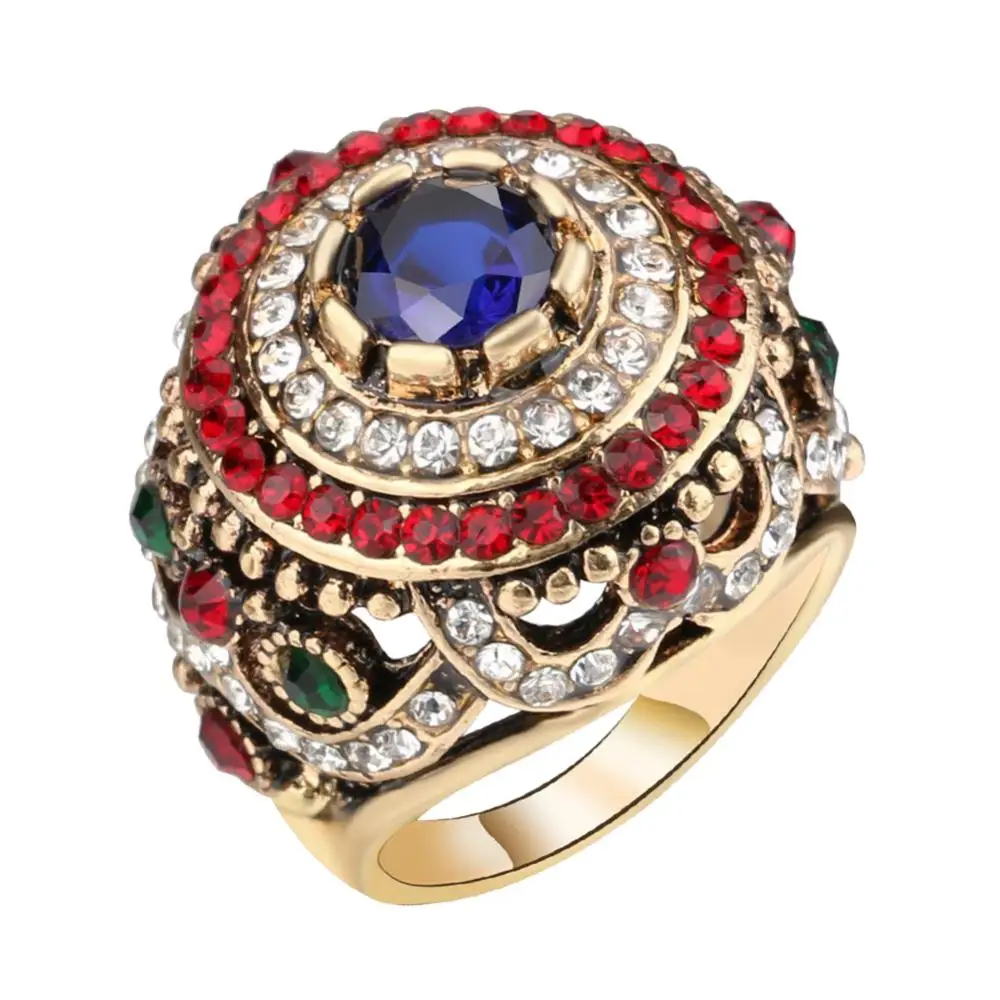 

Women Luxury Round Colorful Rhinestone Inlaid Finger Ring Party Jewelry Gift
