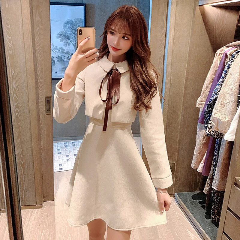 

Autumn and Winter Woolen Dress Women's Clothing 2021 New Korean Style Fashion Skirt French Minority Style Long Sleeve