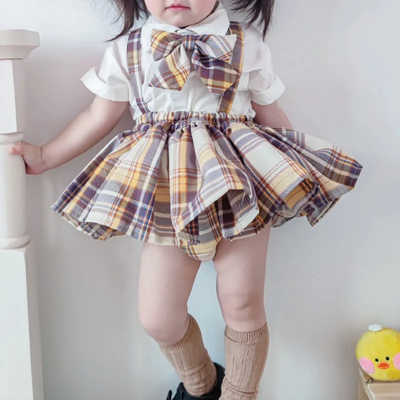 

2021 Cute Kids Children Summer Sleeveless Suspender Lattice Skirt Girls Princess Bow Strap Casual Mini Skirt Baby Girl Tutu 2-6Y