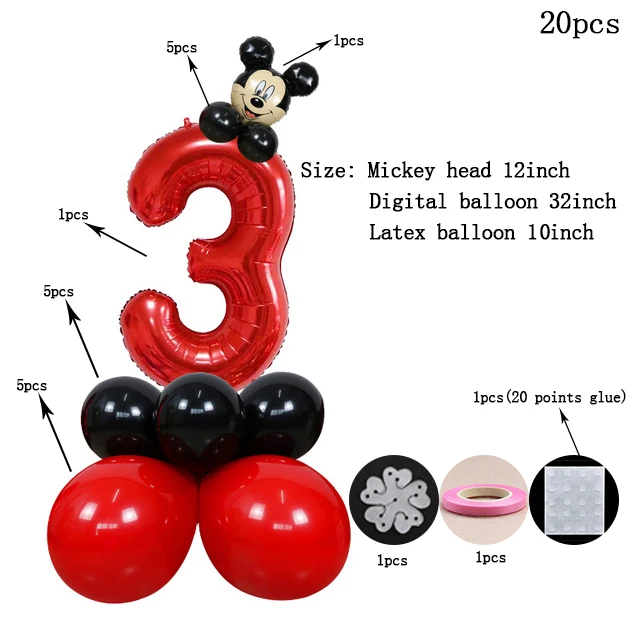mickey 3 20 шт красный Микки Минни Маус детский душ День рождения Юбилей латексные алюминиевые воздушные шары вечерние украшения набор поставки - Цвет: mickey 3