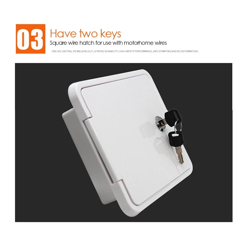 

RV Heavy Duty Electric Cable Hatch Camper Power Cord Protect Cover with 2 Keys W 7.60 Inch, H 6.48 Inch White