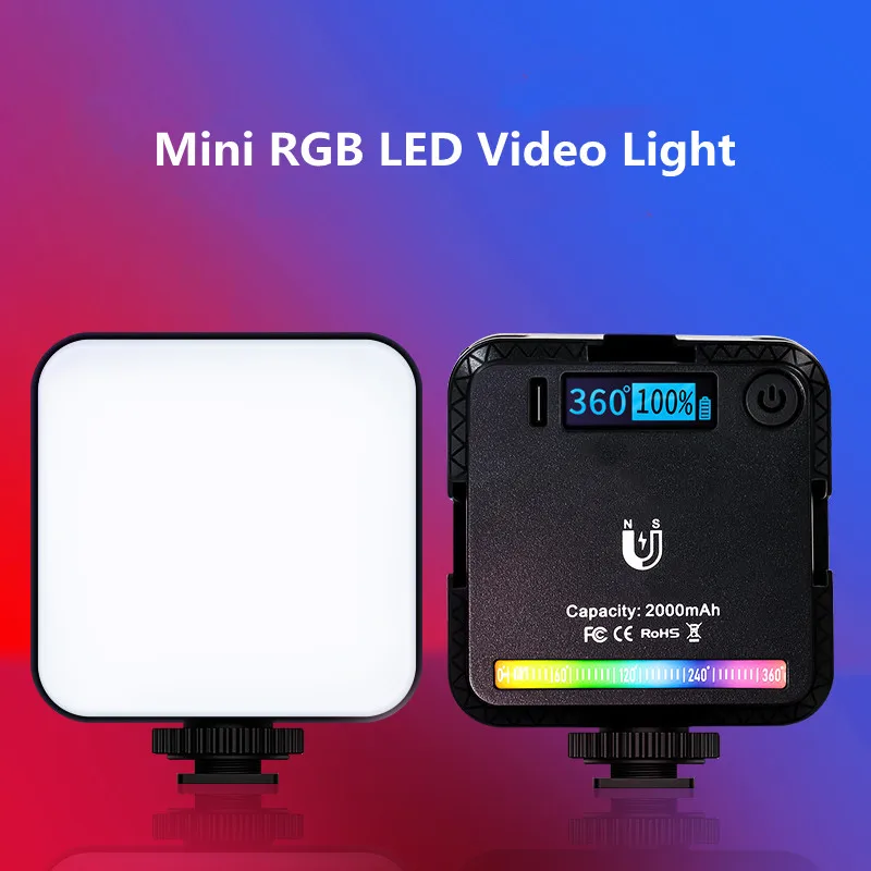

W64 RGB Full Color LED Video Lamp 2500K-9000K 800LUX Magnetic Mini Fill Light Extend 3 Cold Shoe 2000mAh Type-c Port For Selfie