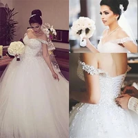 arabic dubai 3d flower lace court train bridal gown off the shoulder sparkling crystal beads wedding dresses vestidos de noiva