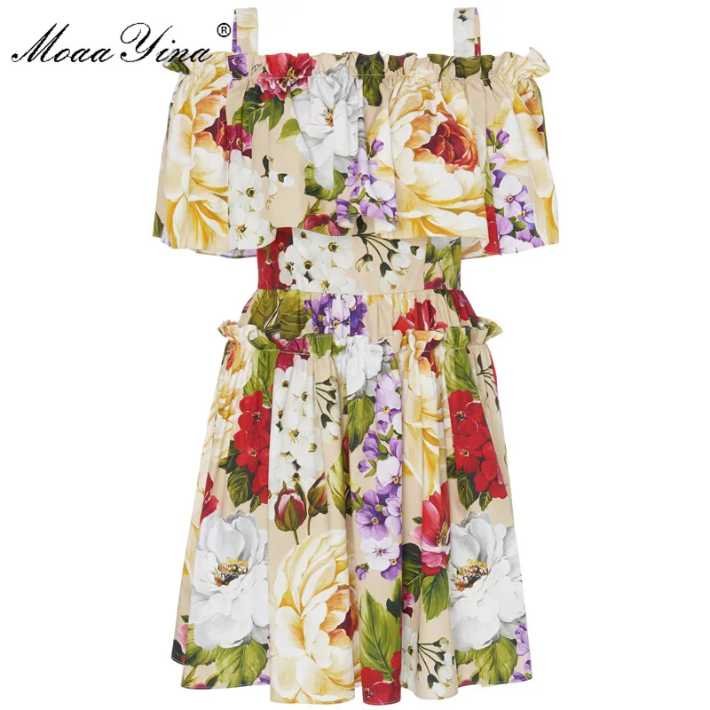 Женское платье с открытыми плечами MoaaYina дизайнерское модельное из хлопка