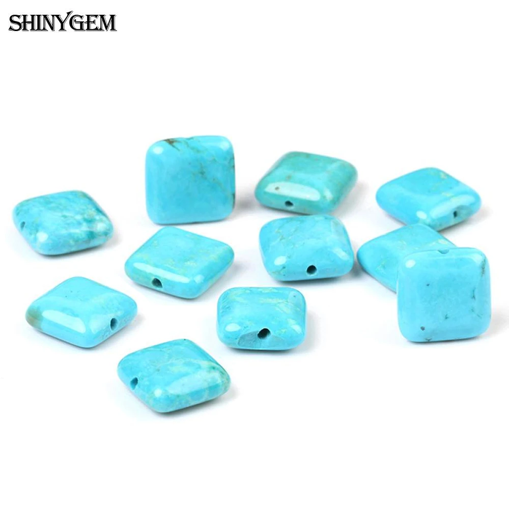 

30Pcs 12*12mm Flat Square Round Natural Light Blue Polishing Turquoises Beads Jewelry Accessories DIY Making Necklace Bracelets