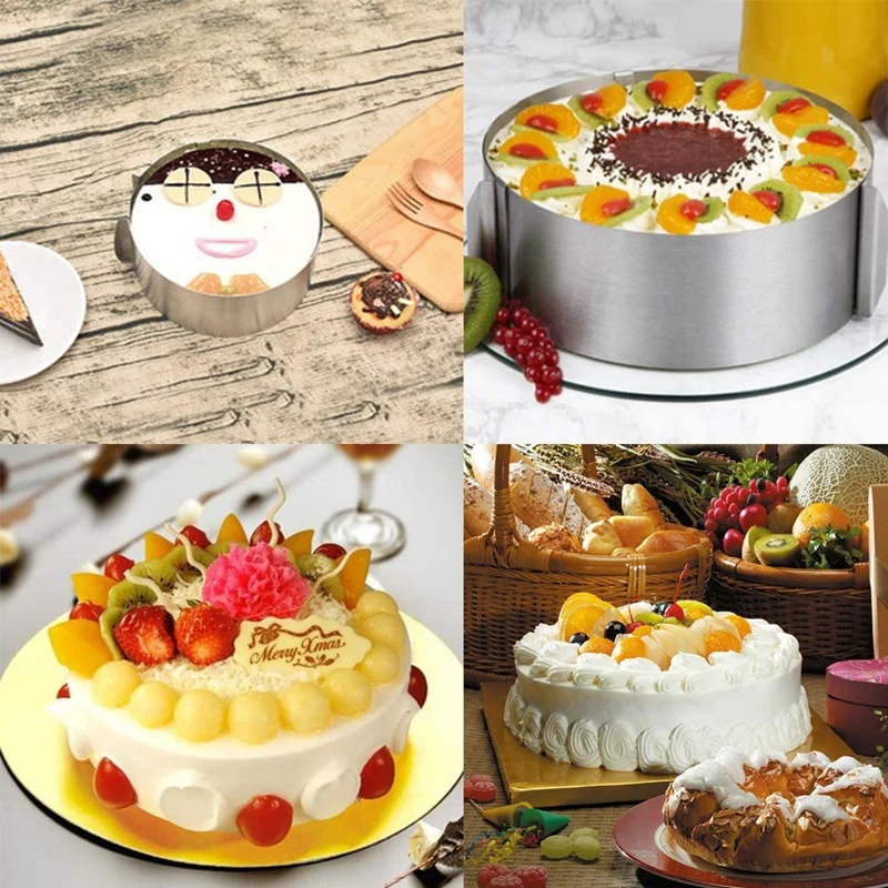 

2-Piece Stainless Steel Cake Ring 6 to 12 Inch Adjustable Mousse Cake Molds Round and Square Cake Decor Baking Mold Ring