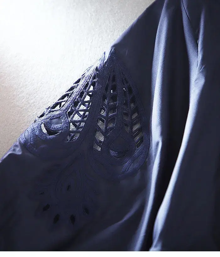 

Pure cotton summer V-neck middle sleeve hollow casual thin versatile shirt blouse