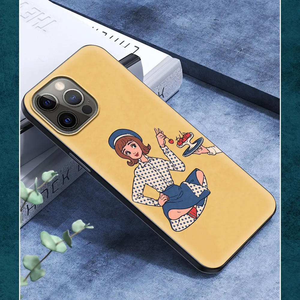 

Phone Case For iPhone 11 12 Pro XS Max 8 7 Plus X XR Silicone Soft TPU Black Shell Back Cover Coque Bag Retro Style Couple Love