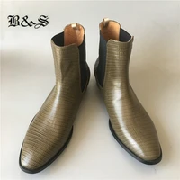 black street new handmade lizard pattern cow leather personalized men chelsea boots