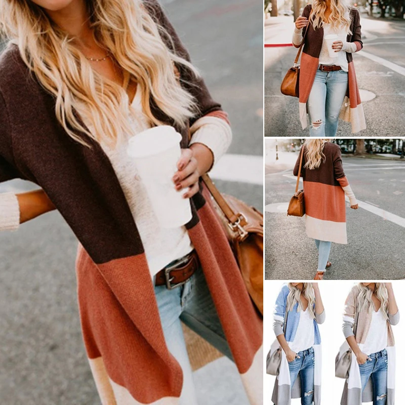 

New Coat Women Ladies Winter Solid V-Neck Cardigan Long Sleeve Coat Patchwork Comfortable Outerwear Chaquetas Mujer 2020