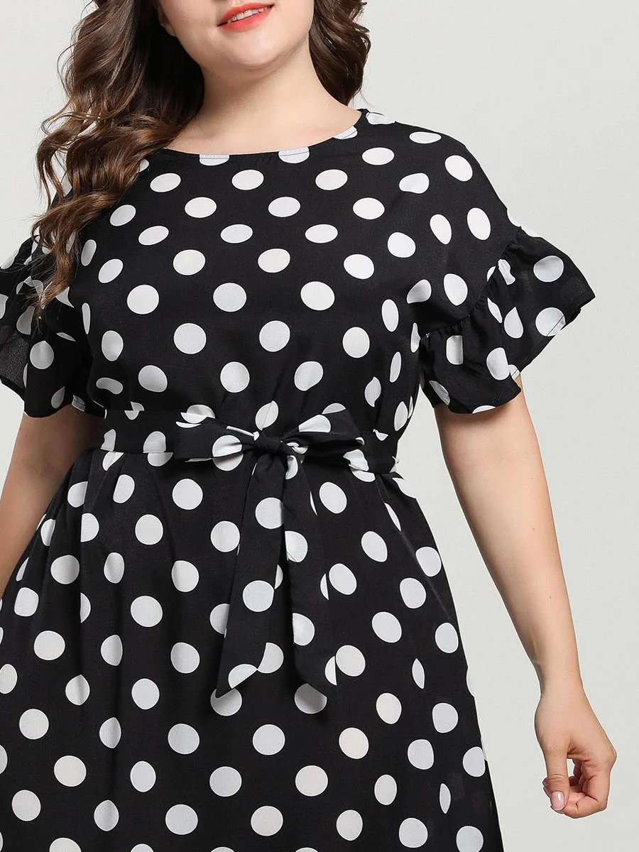 Muslim Dress Islamic Clothing Large Size Abaya For Women Ruffled Short-Sleeved Fashion Black Dot With Musulman | Тематическая