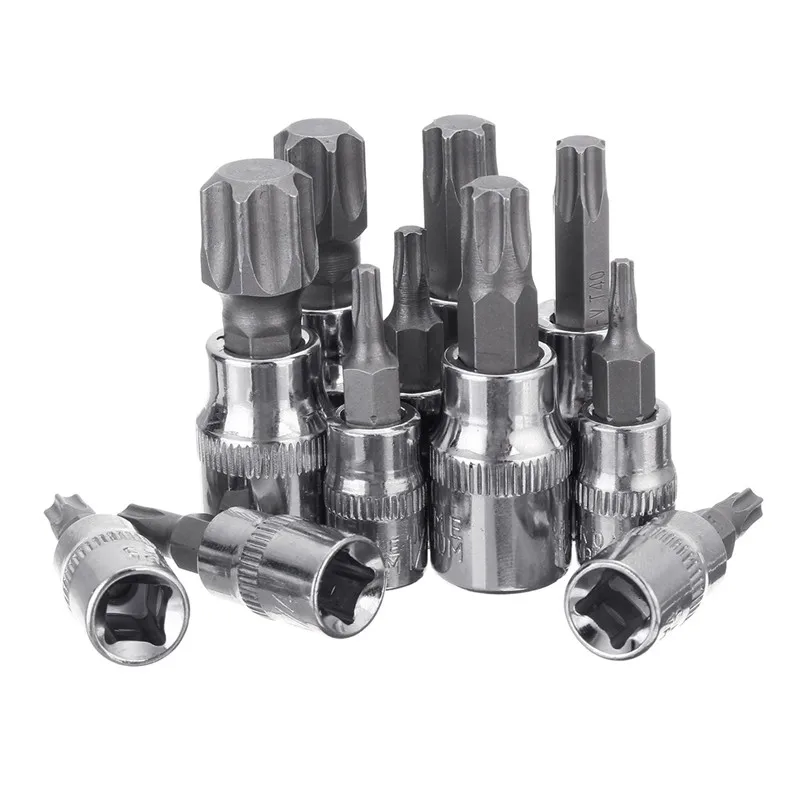 

11Pcs 1/4 3/8 Inch Hex Torx Screwdriver Bits Set Tamper Proof Bit Driver Socket T10 to T60 Hex Shank Screwdriver Driver Star Bit