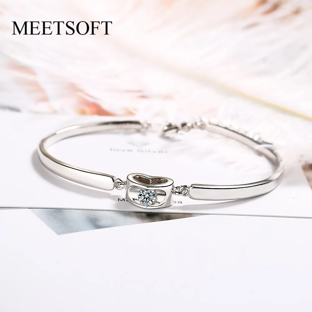 MEETSOFT Новая мода 925 серебряные аксессуары модные Кристальные браслеты для женщин