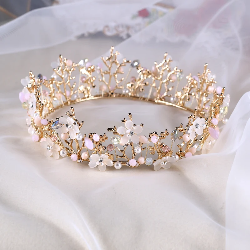 Женская тиара Корона Himstory розовая ручной работы с круглыми цветами свадебная
