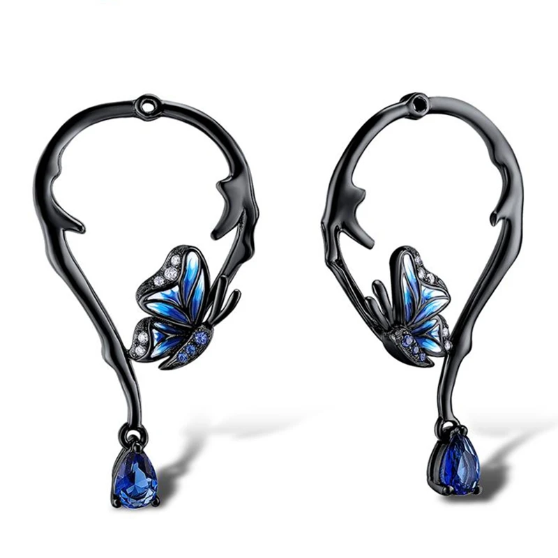

Silver Colour Earrings For Women Genuine Blue Butterfly Earrings Glamorous Fashion Jewelry Handmade Enamel Ear Studs