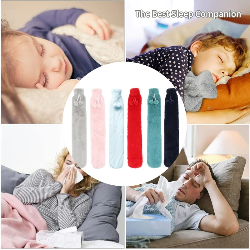 

2000ml Plush Cover Hot Water Bottle Long Strip Shape Anti-scald Hot-water Bag