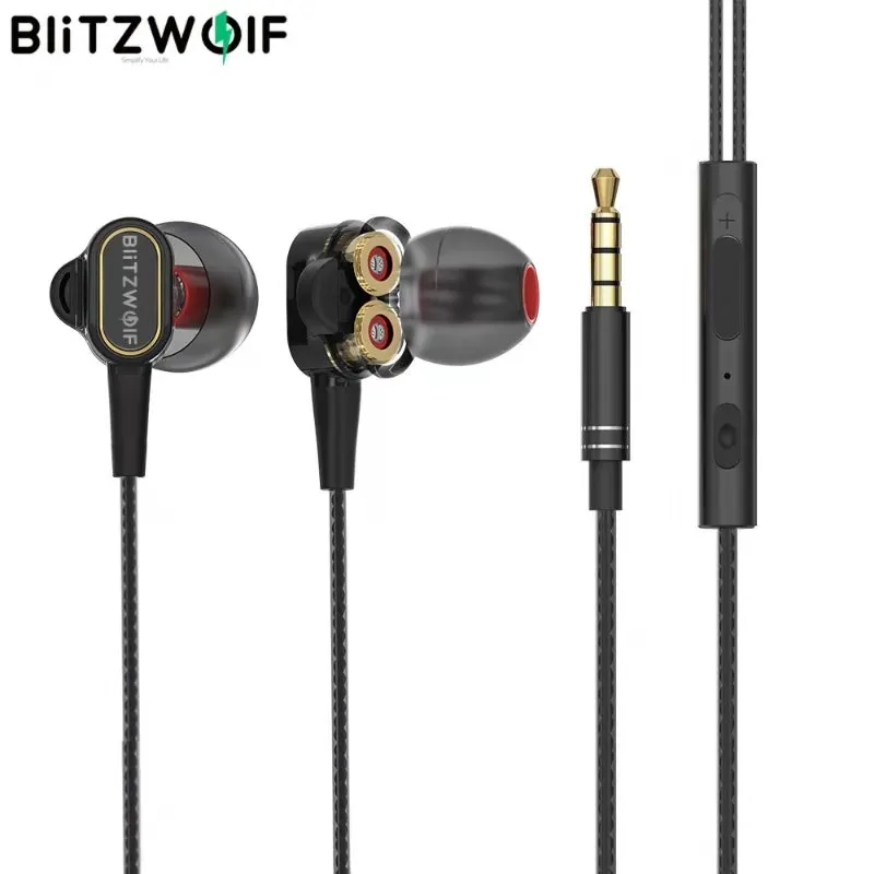 Проводные наушники BlitzWolf с двойным динамическим драйвером IPX5 водонепроницаемые