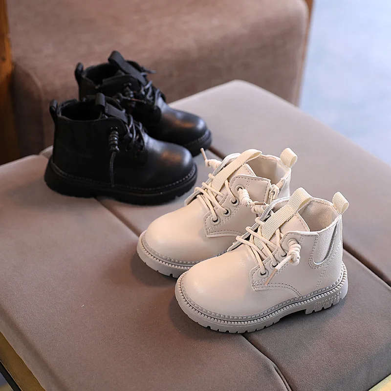 

Child Kids Pu Leather Plush Martin Boots For Toddler Baby Boys Plus Velvet Waterproof Keep Warm Snow Boots Cotton Shoes Winter
