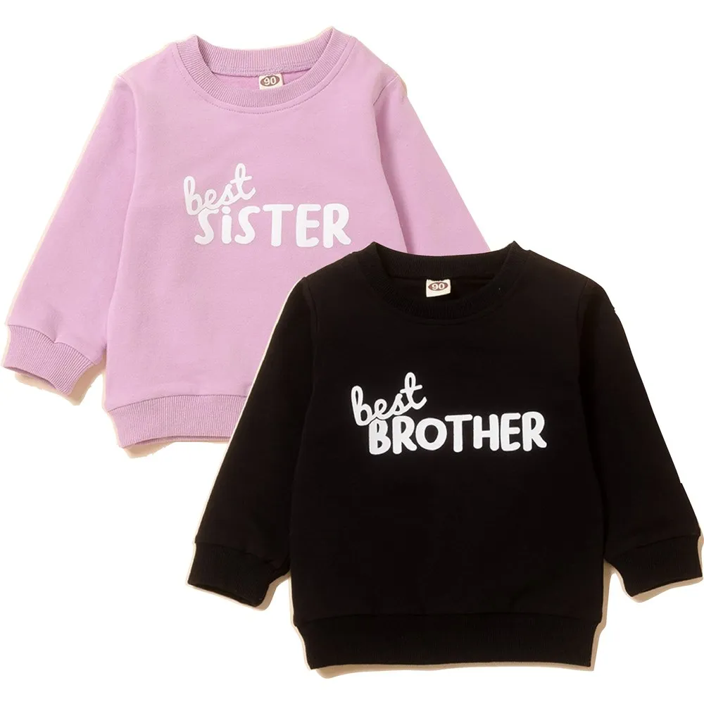 

Best Brother Sister Boy Girl Sweatshirts T-shirt Family Look Full Sleeve O-neck Children Pullovers