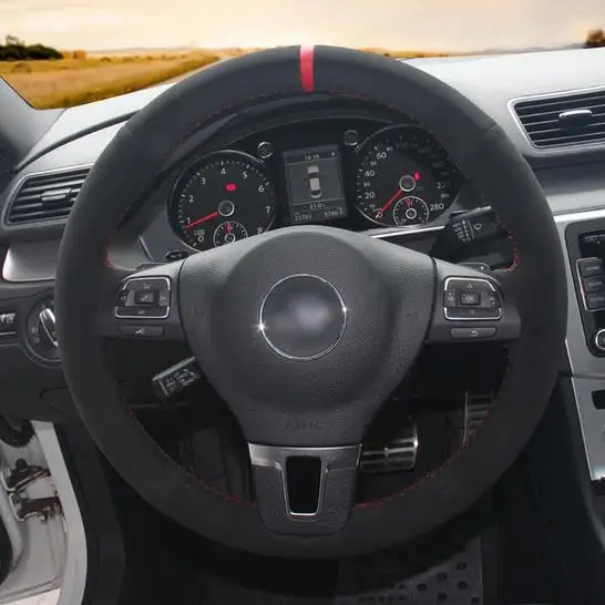 

Hand-stitched DIY Black Suede Steering Wheel Cover for Volkswagen VW Gol Tiguan Passat B7 Passat CC Touran Jetta Mk6