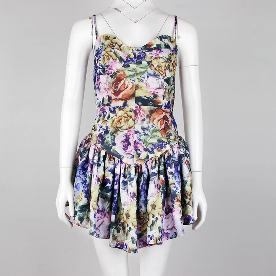 

Ailigou 2021 New Summer Sling Dress Fashion Sexy Floral Casual Fold Beach Patchwork Women's Sling Celebrity Party Dress