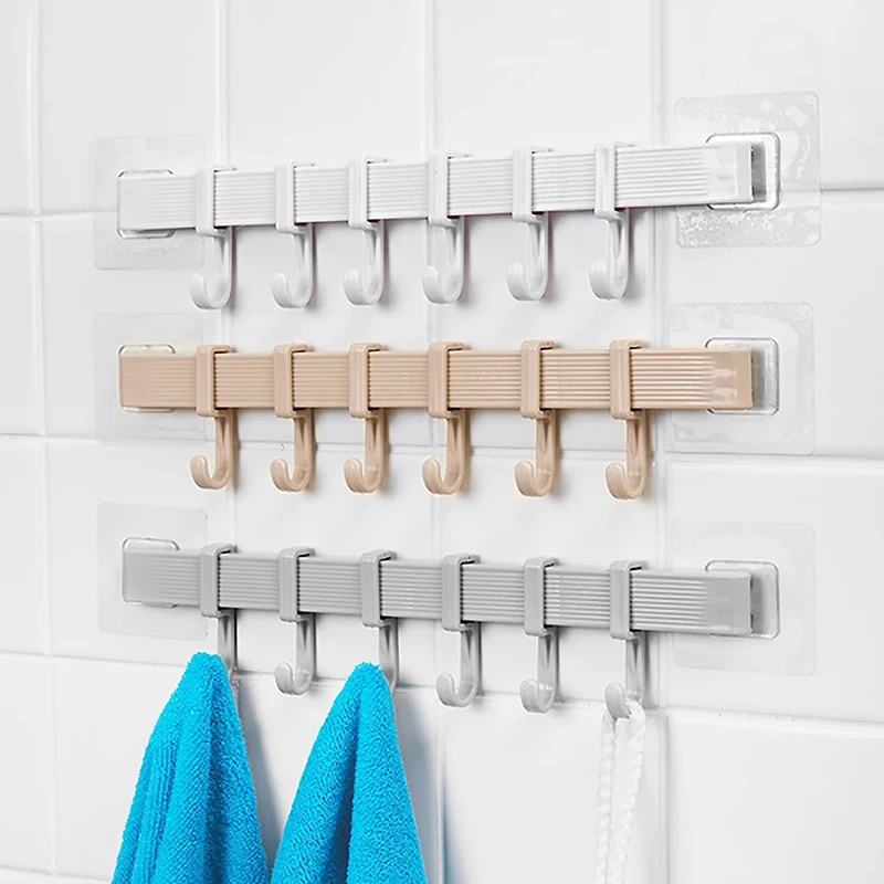 

New Adjustable Storage Hook Holder 6 Hooks Wall Door Storage Rack For Spoon Towel Bathroom Kitchen Organizer Accessories