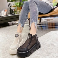 2021 new breathable mesh summer ankle boots womens fashion black beige zipper lace up casual shoes womens flat sandals