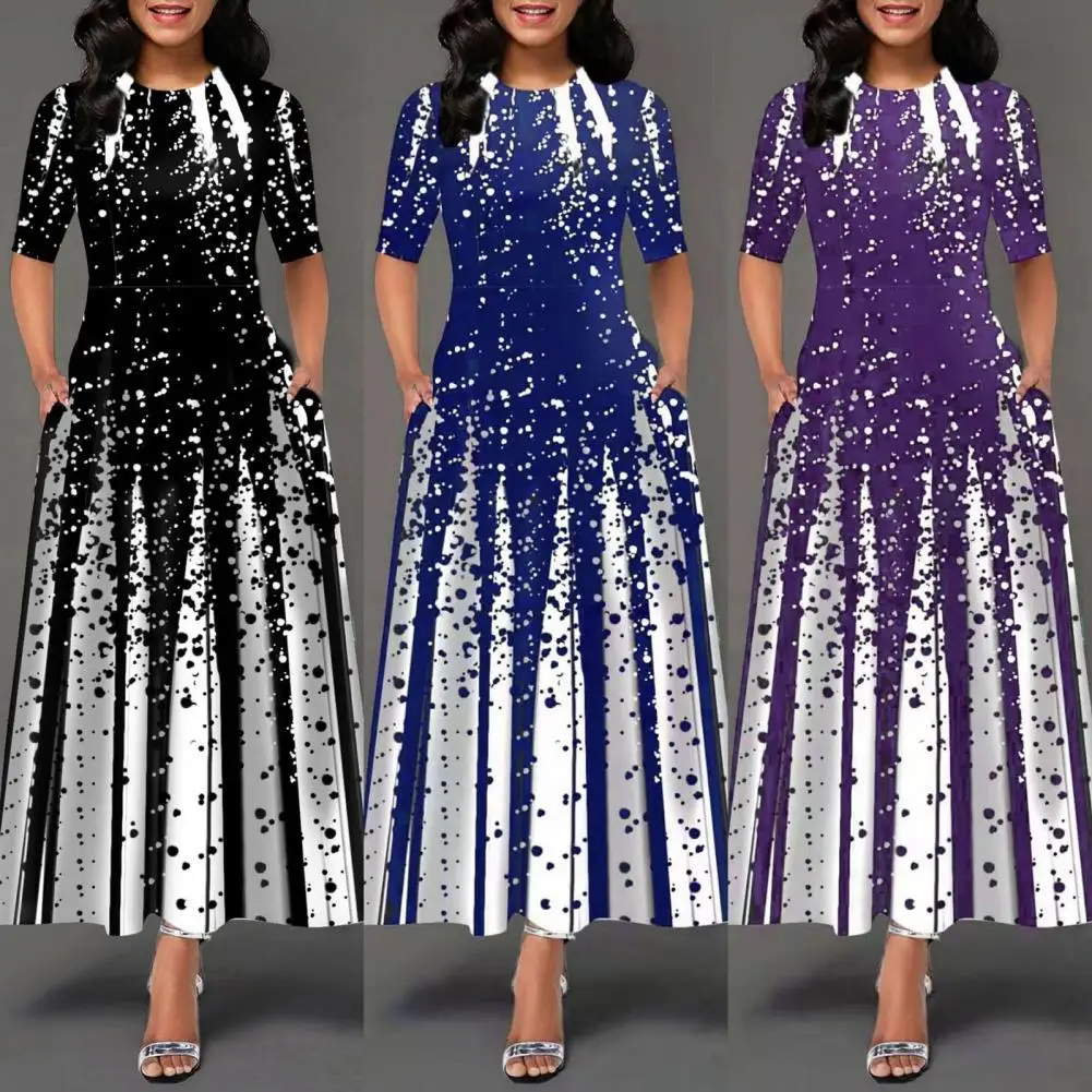 

Dress Formal Large Hem Half Sleeve Print Dress Plus Size Party Dress Long for Wedding