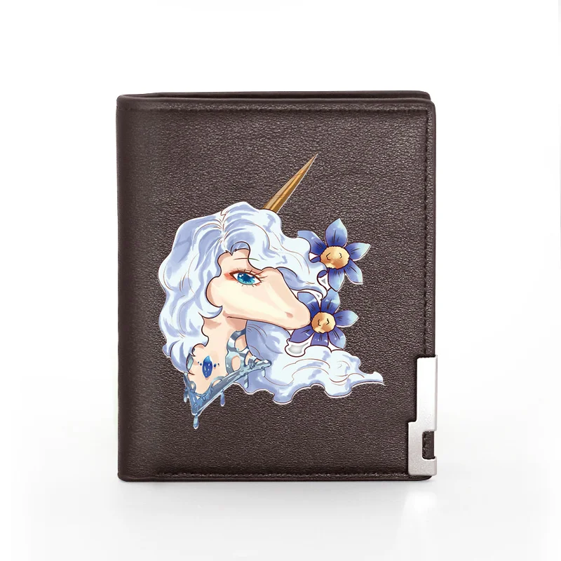 

Короткий кошелек из искусственной кожи для мужчин и женщин, Красивый бумажник с изображением цветов, единорога, кредитница