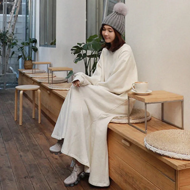 LANMREM 2020 New autumn O-neck Solid Color Mid-length Ruffled Fishtail Dress High Street Temperament Loose Big Size PD067 | Женская