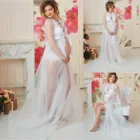 Для женщин беременных пикантные перспектива v-образным вырезом платья Подставки для фотографий с аппликацией в виде беременности и родам однотонное длинное платье для фотосессии