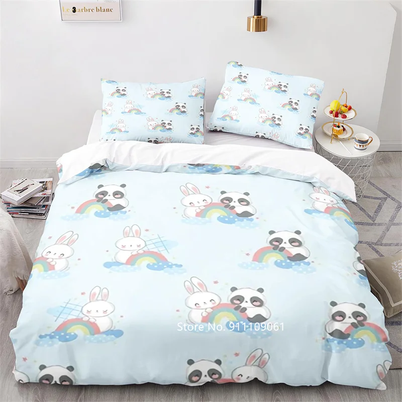 

Постельное белье с милым мультяшным радужным Кроликом, постельное белье для всей семьи, мягкие простыни для комнаты девочек, уютные пуховые...