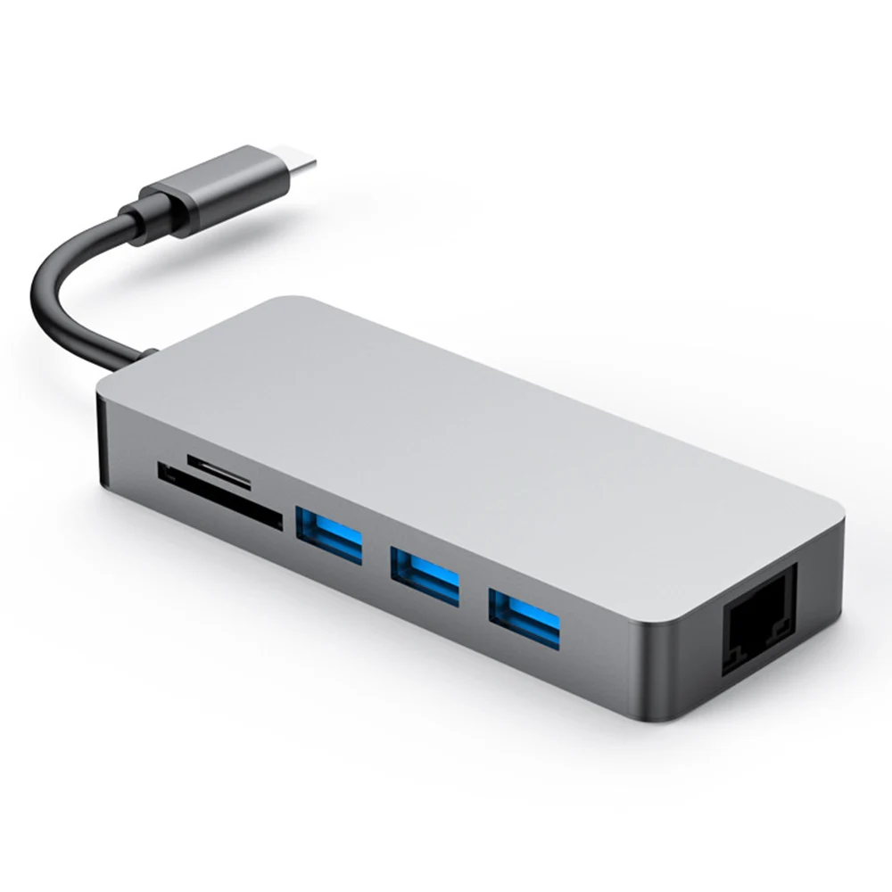 

8 In 1 Type C Hub USB C To USB 3.0 RJ45 SD/TF PD Fast Charging 4K HDMI-Compatible Splitter Laptop Phone Docking Station