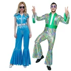 70 костюмы в стиле диско для Для женщин Взрослый костюмы для мужчин хиппи комбинезон костюмы в стиле диско для мужчин