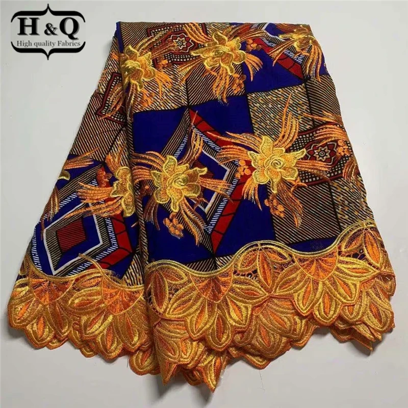 

H&Q Best Quality Top Fashion Ankara Wax Fabric Printing Wax African 100% Cotton Lace Fabric Design 6 Yards/lot For Women H0812