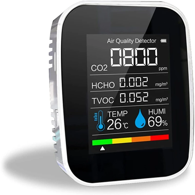 

5 in 1 CO2 Meter Digital Temperature Humidity Sensor Tester Air Quality Monitor Carbon Dioxide TVOC HCHO Detector
