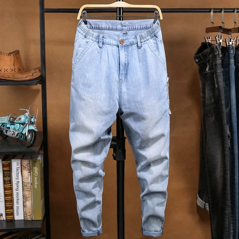 Мужские выбеленные джинсы винтажный однотонный светильник потертые в стиле