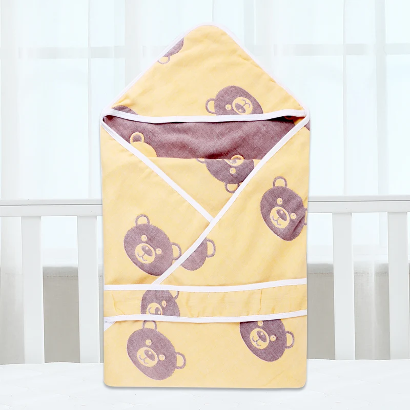 

1Piece Quality Baby Blankets Bedding Muslin Swaddle Neonate Bag Summer 6 Layers Cotton Gauze Quilt Infant 90cm Hooded Bath Towel