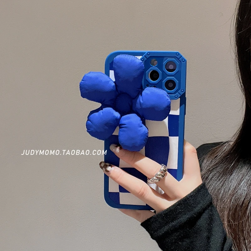 

Japan Korea Lattice 3D Down Jacket Flower Soft Phone Case For IPhone 11 12 Mini 13 Pro Max X XS XR 7 8 Plus Cute Protective Cove