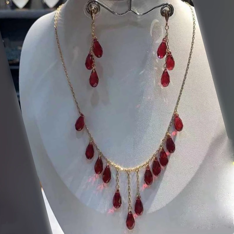 

SWA 2020 New Pea Lover Tears Red Crystal Necklace Set, Stylish And Elegant Jewelry To Give Wife A Romantic Anniversary Gift
