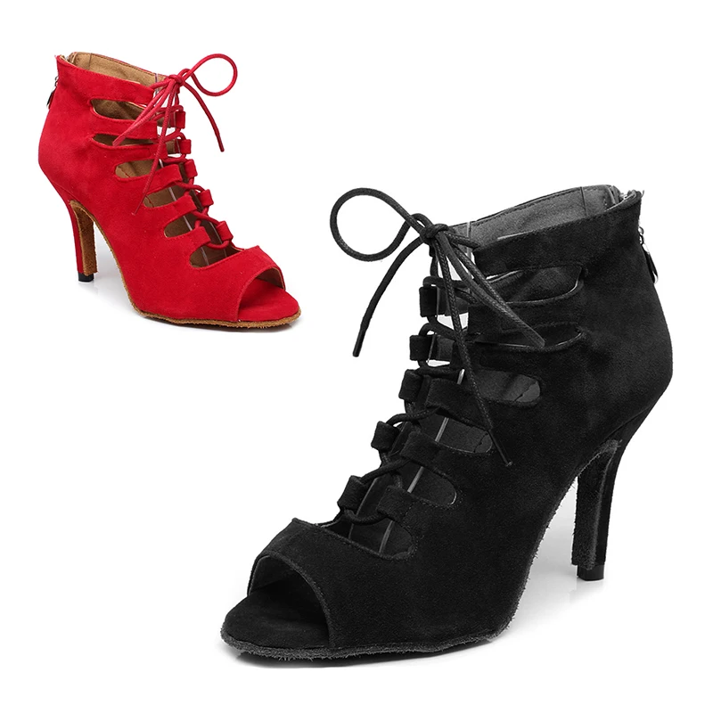 DKZSYIM Latin Dance Boots High Top Women Ballroom Dance Shoes Soft Soles Ladies Tango/Salsa Dancing Shoes High Heels 5-8 CM