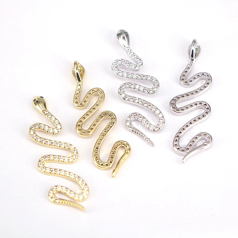 

5Pcs Gold / Silver Color Cubic Zirconia Jewelry Fashion Snake Charm Pendants CZ Jewelry Findings Supplies
