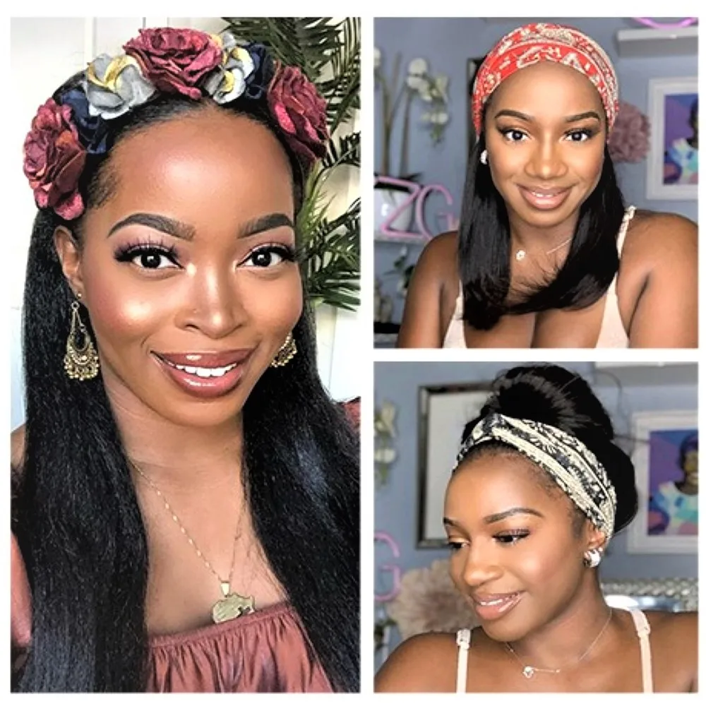 

STRAIGHT Headband Remy Hair Wigs for Women Machine Made Angie Queen 100% human hair wig Glueless Natural Color '12-26inche