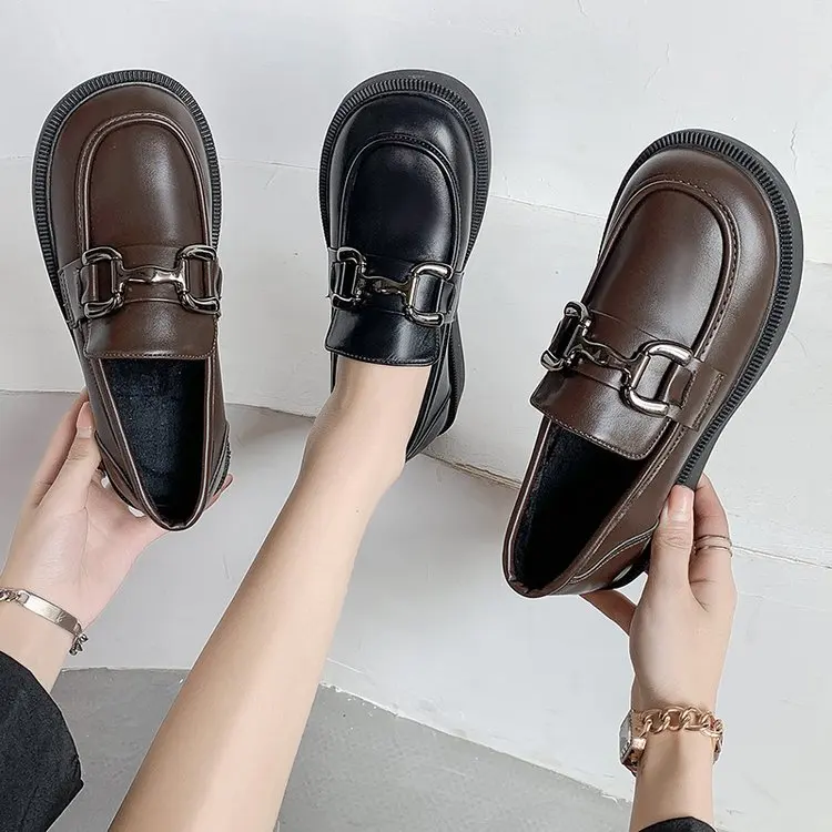 

Новинка весна-осень 2021, женские туфли на плоской подошве, женская кожаная обувь на платформе, повседневные туфли с пряжкой, женская модная у...