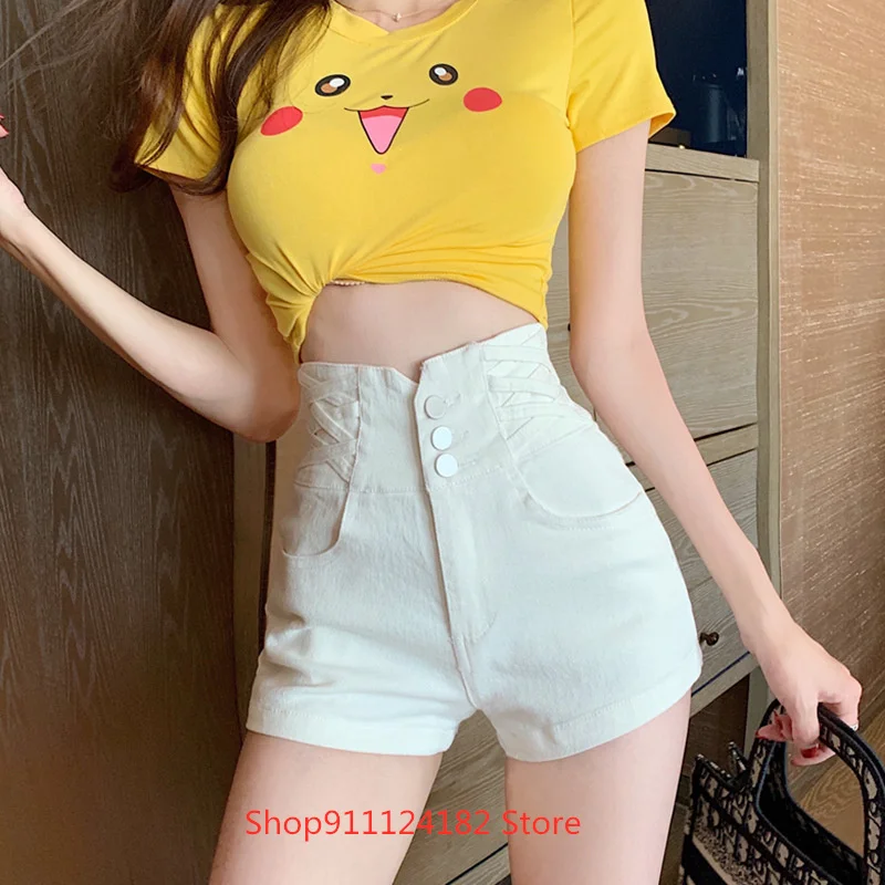 

Denim Shorts Women's High Waist Hot Pants 2021 Spring and Summer Loose Wide-Leg Pants Fashion Single-Breasted A-Line Pants Black
