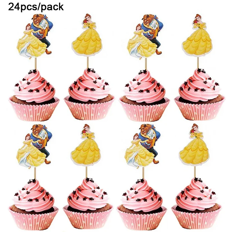 24 шт./упаковка топперы для кексов с деревянной палочкой | Дом и сад