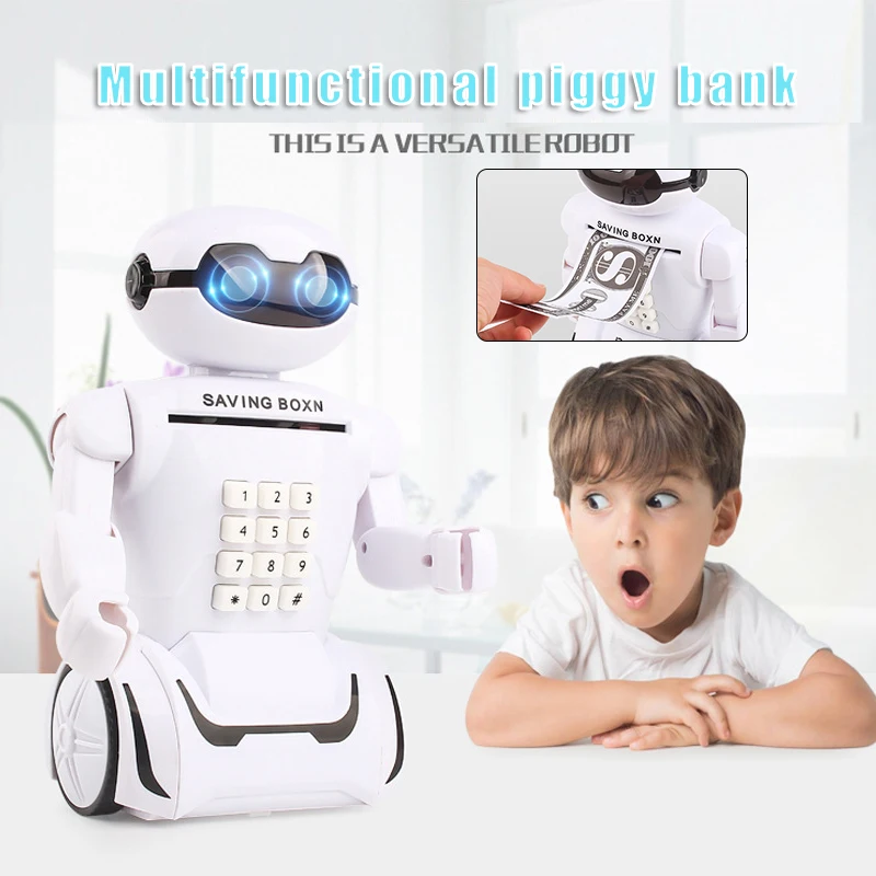 

1PCS Robot Shaped Code Piggy Bank and Lamp Combo Music & Voice Effect Rechargeable Multifunctional Cash Tank Toy for Kid