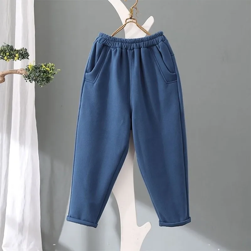 

Брюки женские утепленные в Корейском стиле, Модные свободные штаны с эластичным поясом, утепленные повседневные брюки-султанки, размера пл...