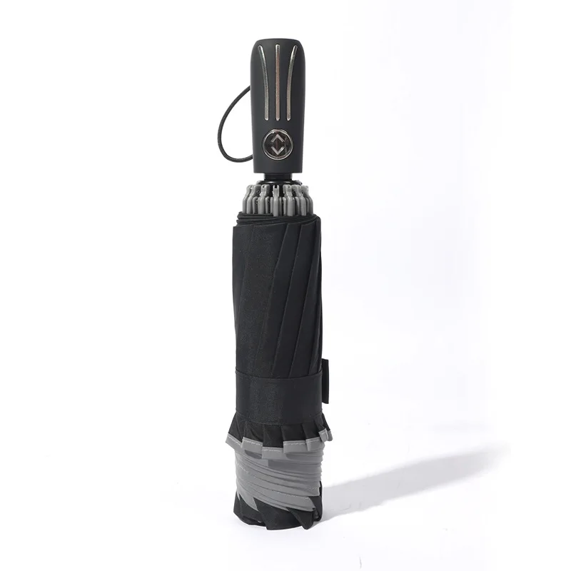 Ветрозащитный складной автоматический зонт с отражающими полосками большие