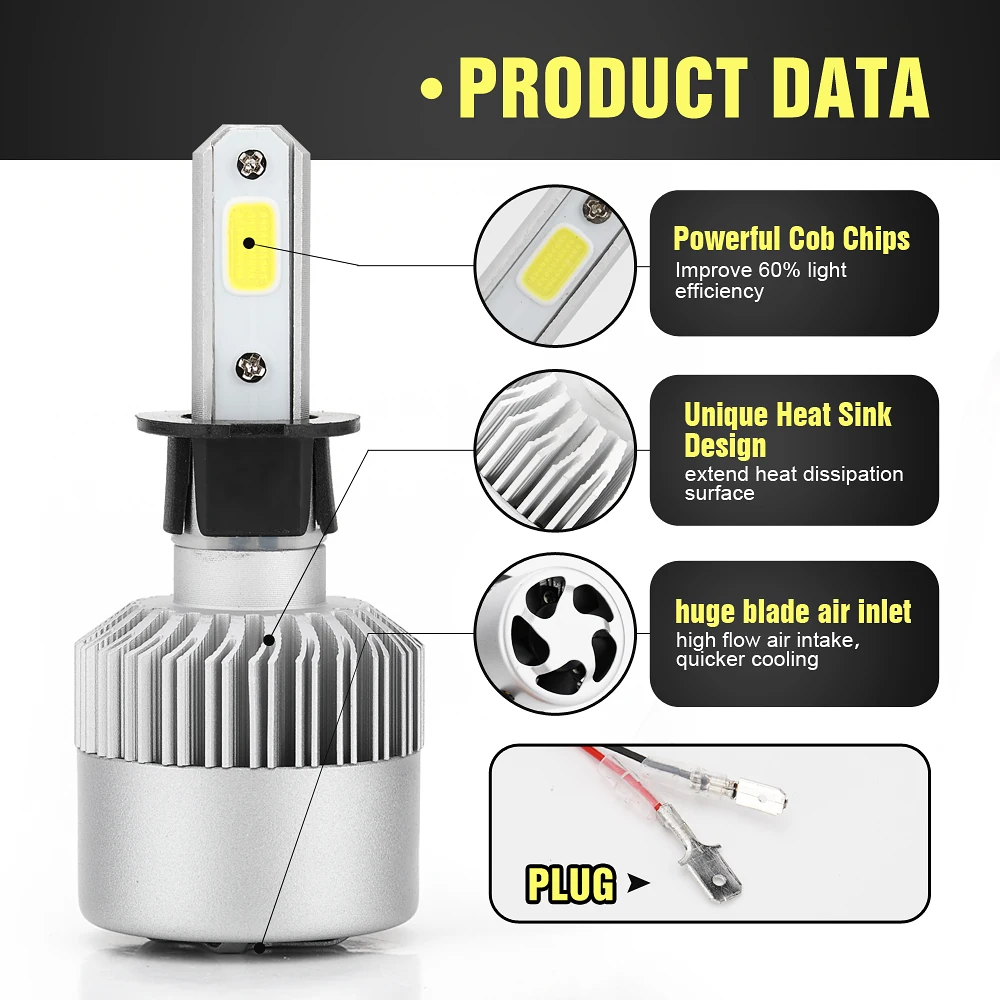 2Pcs/set LED H1 H3 H7 H4 H13 H11 9004 880 9007 Auto S2 Car Headlight Bulbs 72W 8000LM 6500K for | Автомобили и мотоциклы